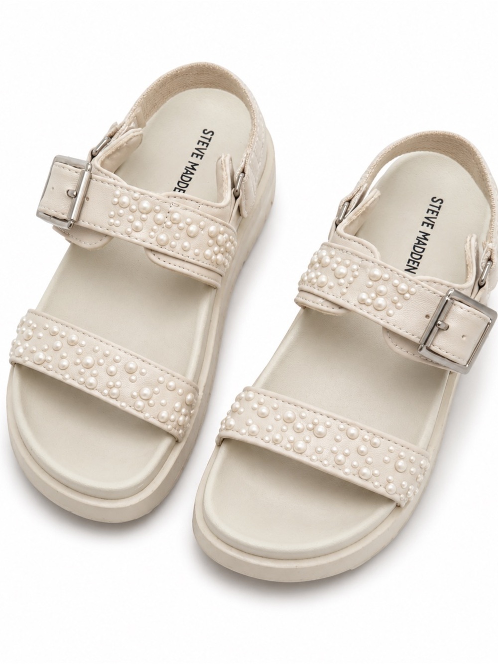 Steve Madden Cream Pearl-Embellished Kids Sandals